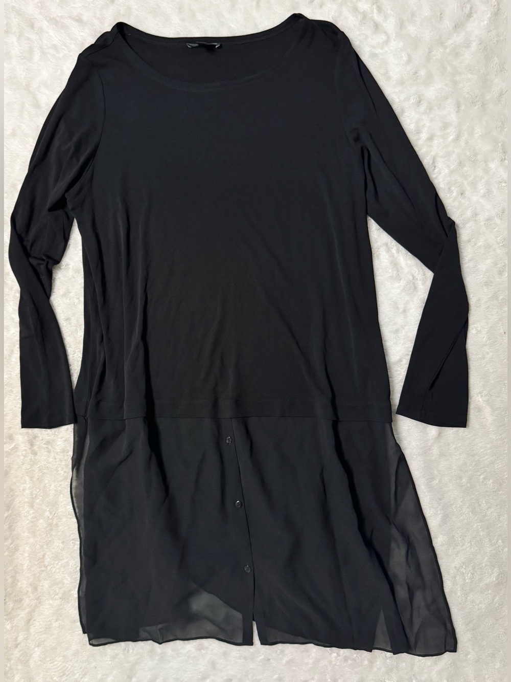 EILEEN FISHER Black Long Sleeve 100% Silk Layered Tunic Top